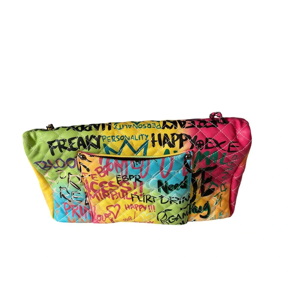 Graffiti Princess Rainbow Quilted Shoulder Bag Street Art Chain Strap Purse KC